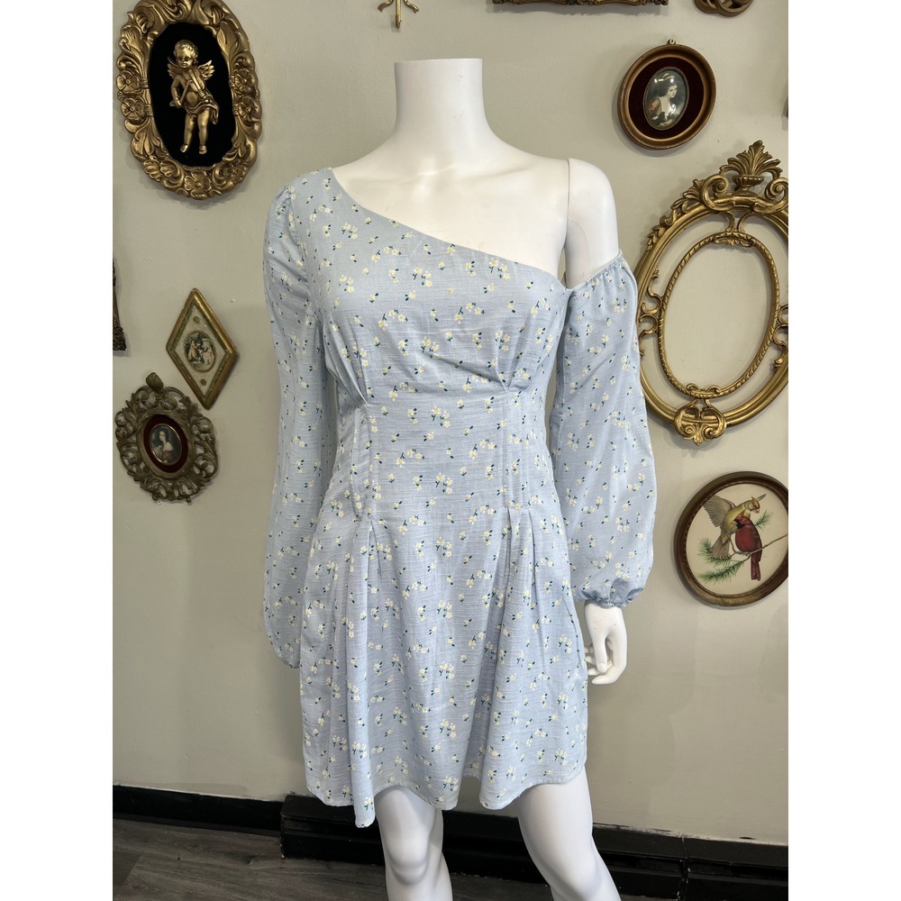 Majorelle Blue Floral One-Shoulder Mini Dress Size M